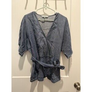 Trina Turk Modernism Milo Chambray Belted Kimono Top In Indigo Sz Medium